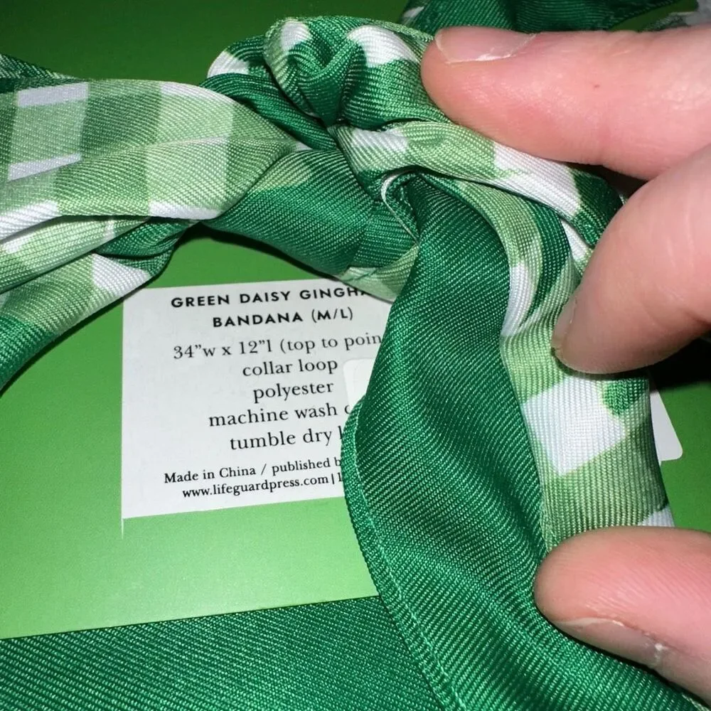 Kate Spade Green Daisy Gingham Plaid Pet Bandana M/L NWT